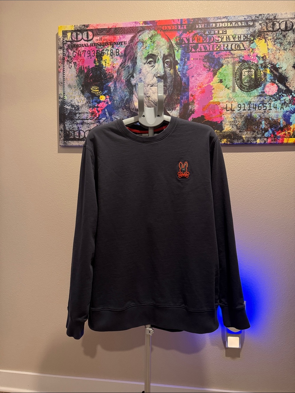 Psycho Bunny Black Crewneck Sweatshirt with Red Bunny Logo